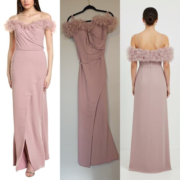 Rene Ruiz Dresses & Skirts - Rene Ruiz Collection Off-the-Shoulder 3D Floral Trim Gown Size 4 Pink